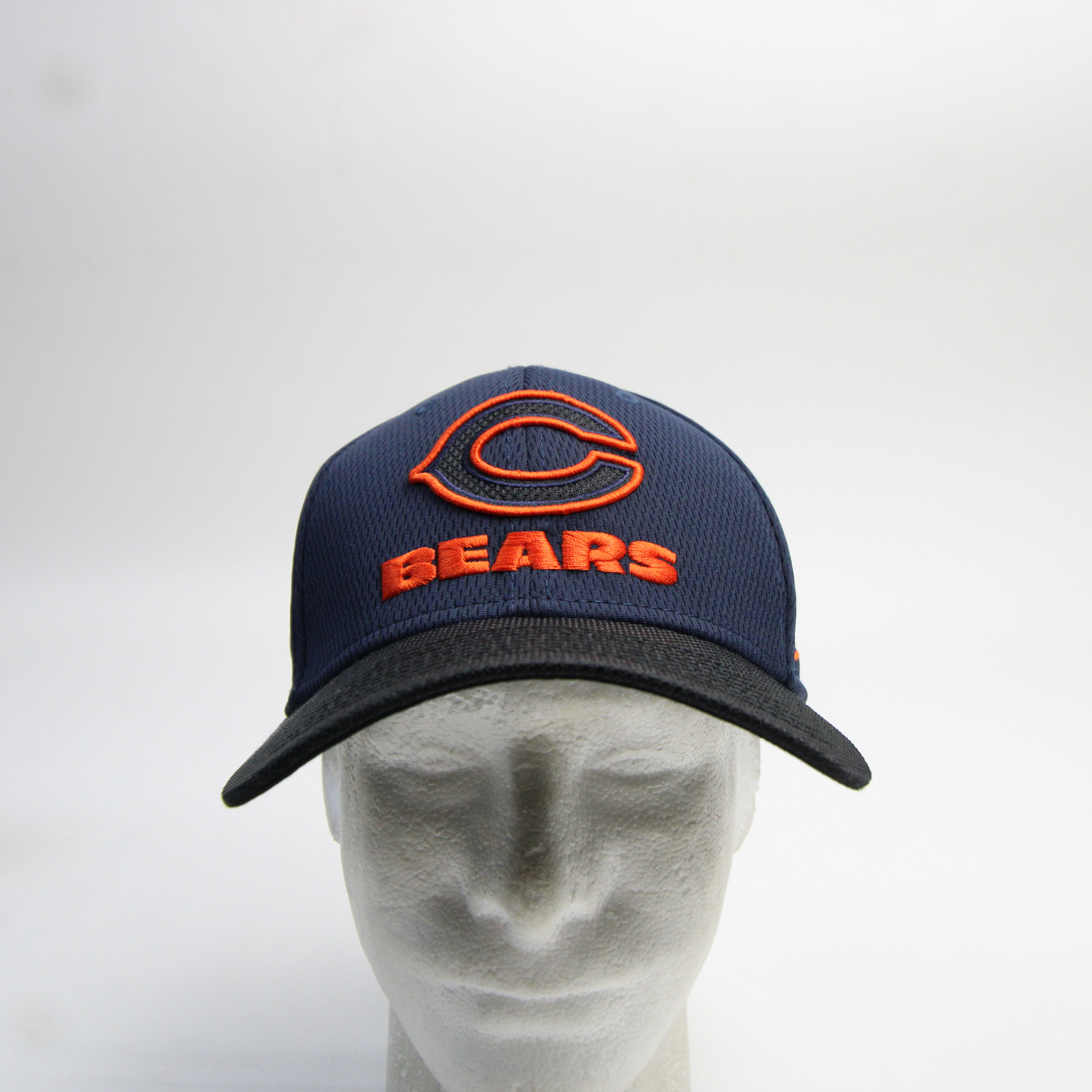 Chicago Bears Navy and Orange Hat/Cap New Era 39THIRTY S/M Bear Face Front  EUC |