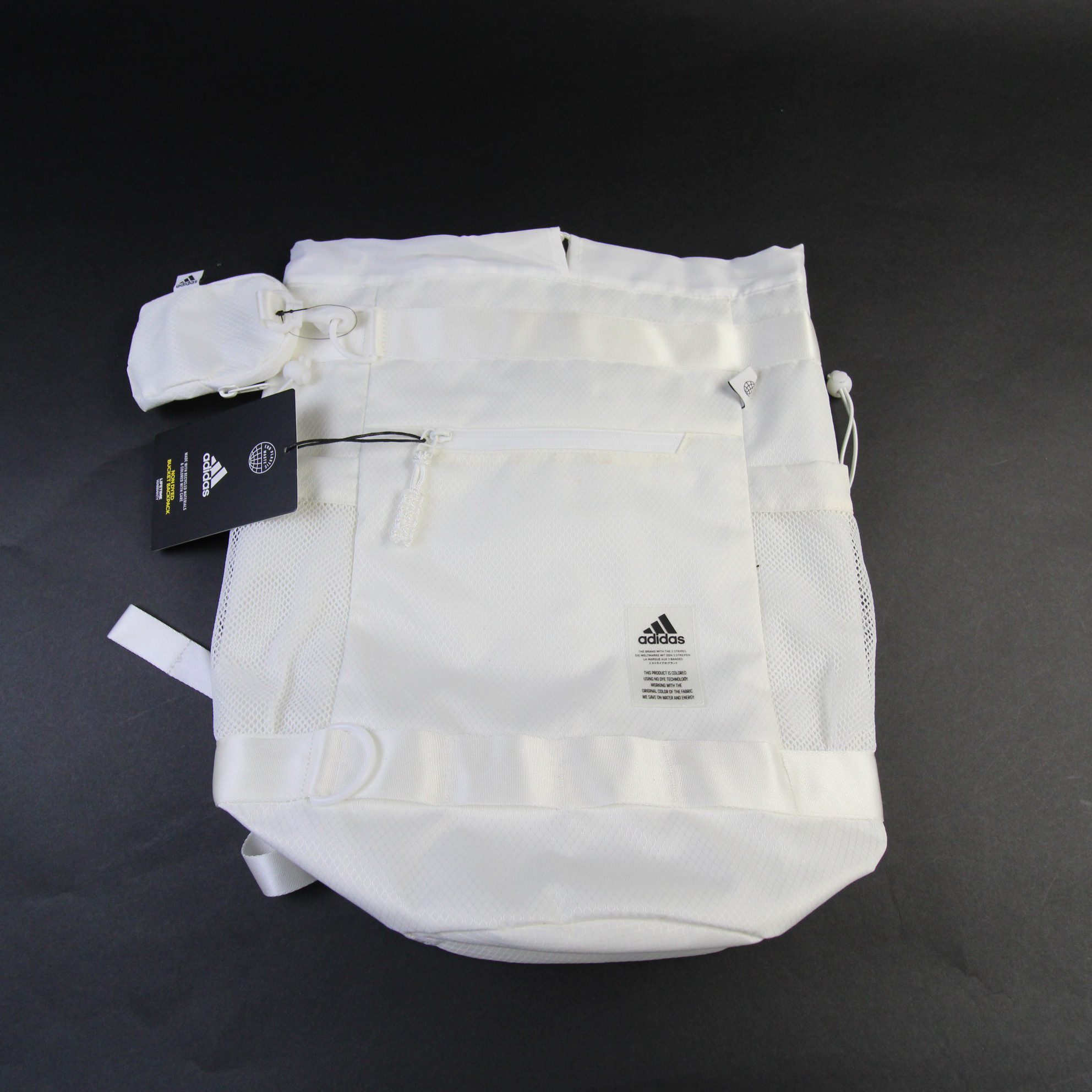 adidas Bag Backpack Unisex One Size White Straps Sack Sports School Solid Used