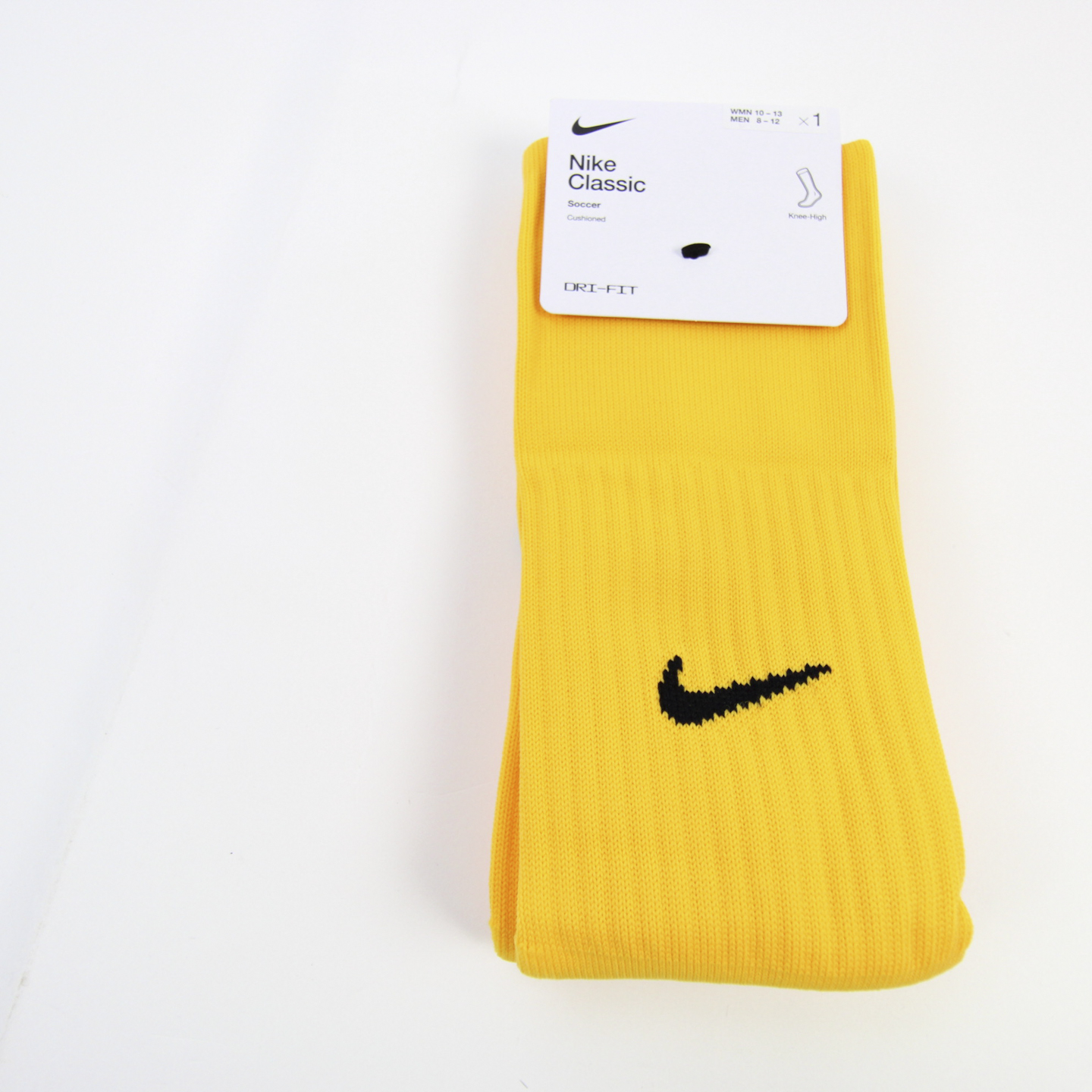 Nike Dri-Fit Soccer Socks Unisex L Large Gold Black Swoosh Sport New with Tags